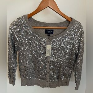 American Eagle Outfitters Shimmering Grey Button-down Cardigan